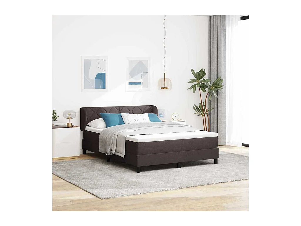Cadre de lit avec matelas Marron foncé 140 x 200 cm tissu