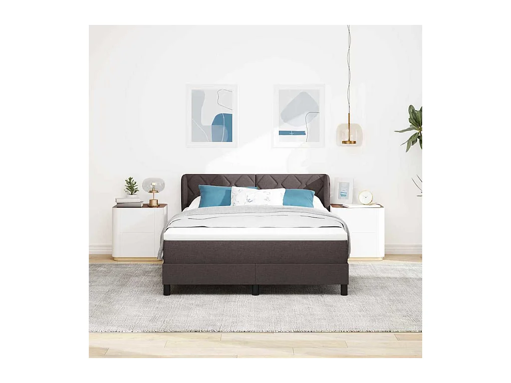 Cadre de lit avec matelas Marron foncé 140 x 200 cm tissu