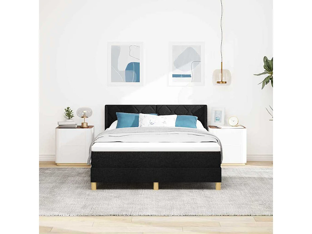 Cama Box com colchão Preto e Branco e Preto 160 x 200 cm tecido