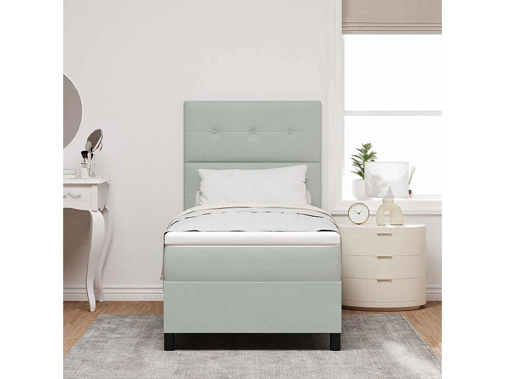 Cama tipo Box Spring Gris claro 90 x 200 cm Terciopelo