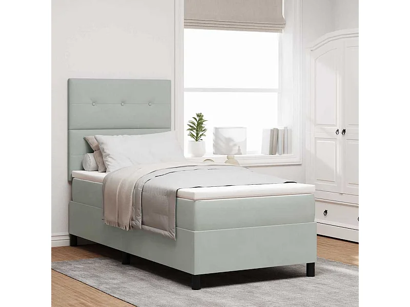 Cama tipo Box Spring Gris claro 90 x 200 cm Terciopelo