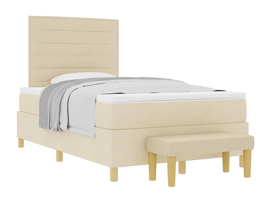 Cama tipo Box Spring con colchón Crema 120 x 190 cm tela