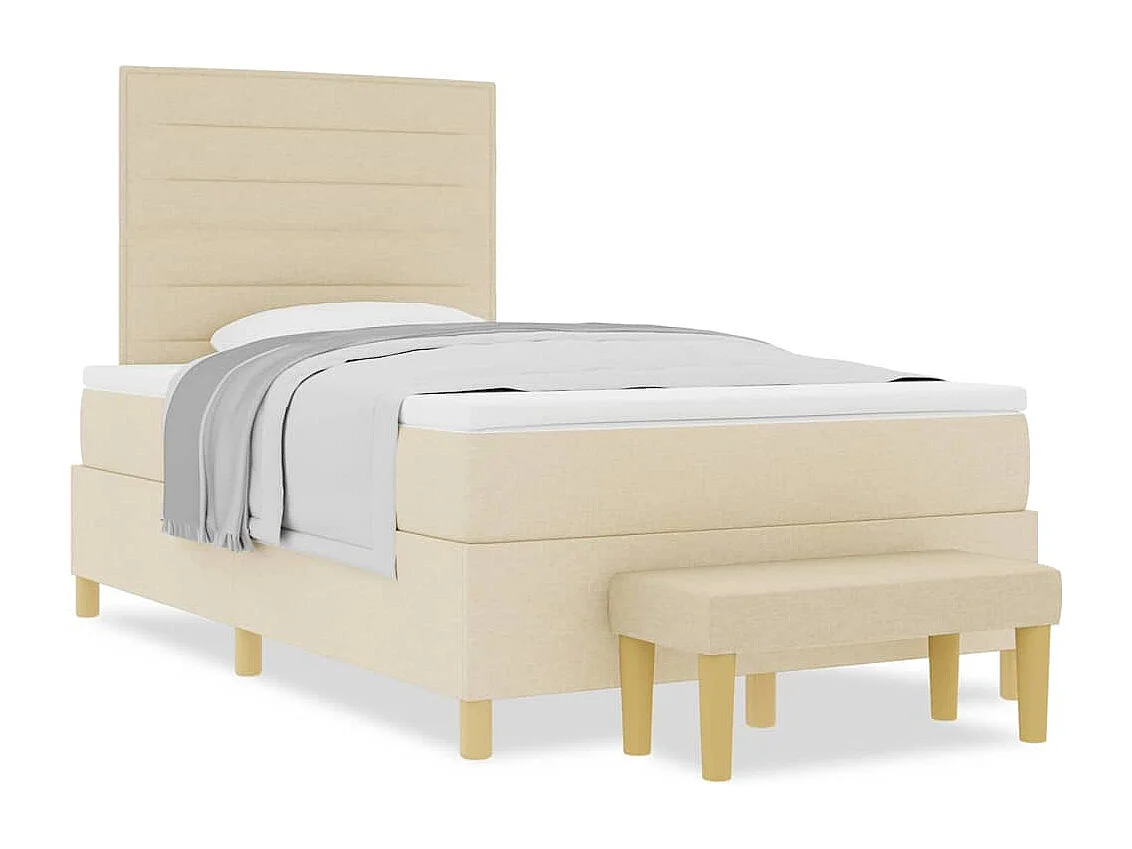 Cama tipo Box Spring con colchón Crema 120 x 190 cm tela