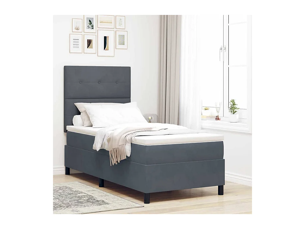 Cama Box com colchão Cinzento escuro 100 x 200 cm Veludo