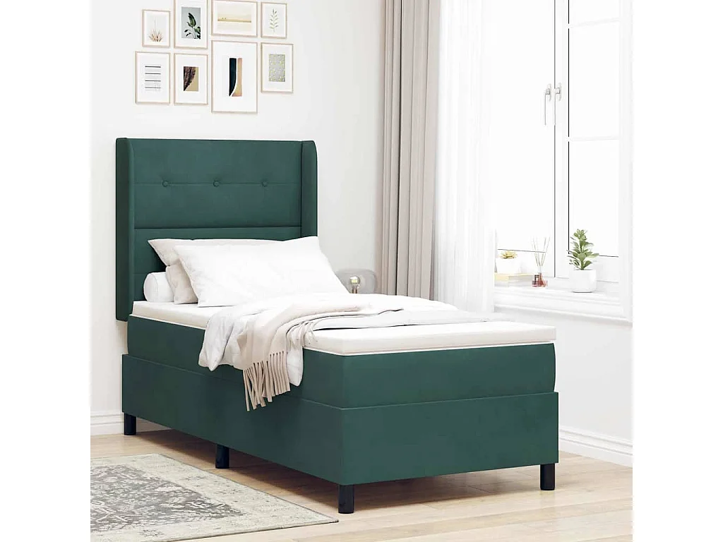 Cadre de lit avec Matelas LED Vert 100 x 200 cm Velours
