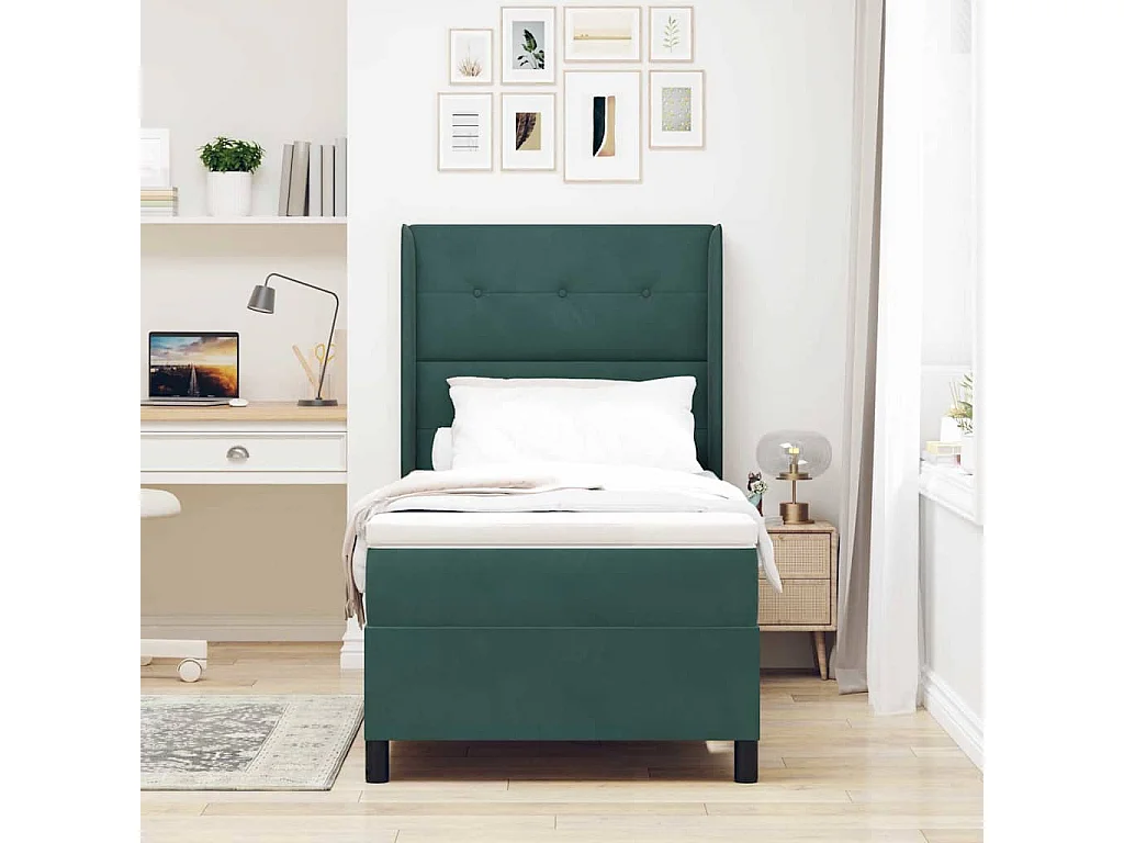 Cadre de lit avec Matelas LED Vert 100 x 200 cm Velours