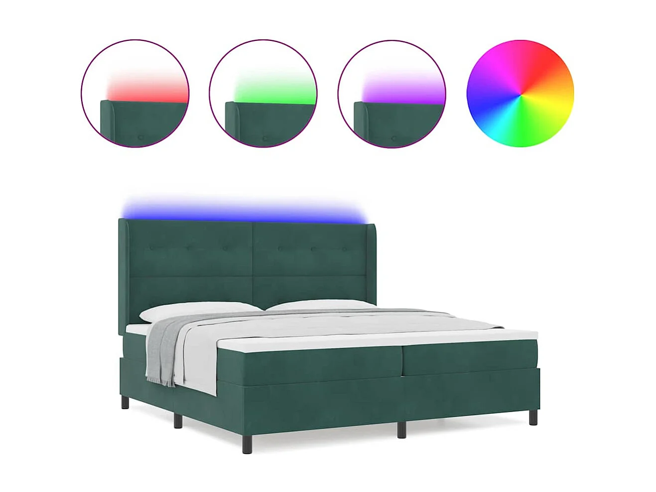 Cadre de lit avec Matelas LED Vert foncé 200 x 200 cm Velours