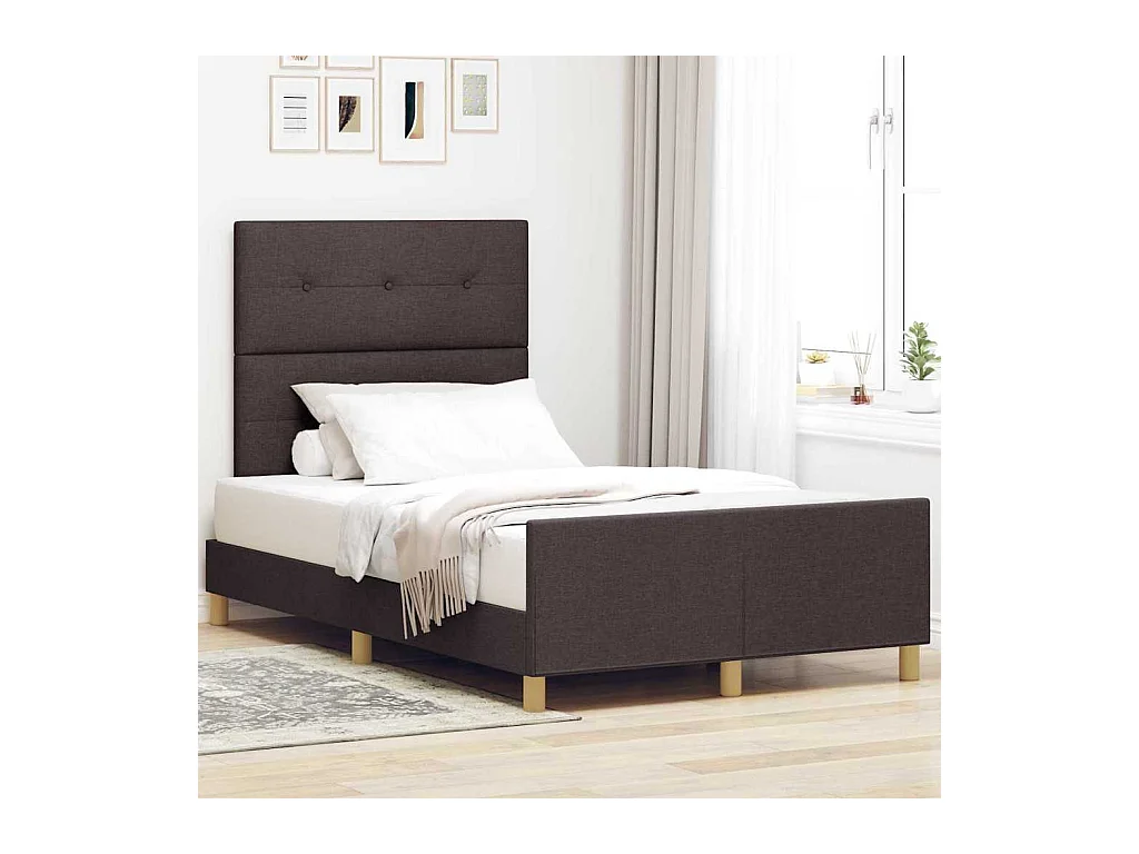 Estructura de cama con cabecera Marrón oscuro 120 x 200 cm tela