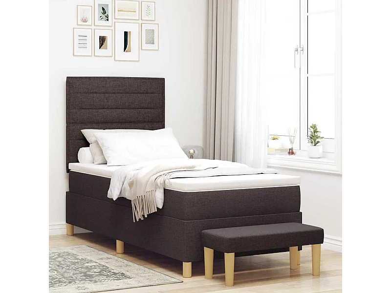 Cama tipo Box Spring con colchón Marrón oscuro 90 x 190 cm tela