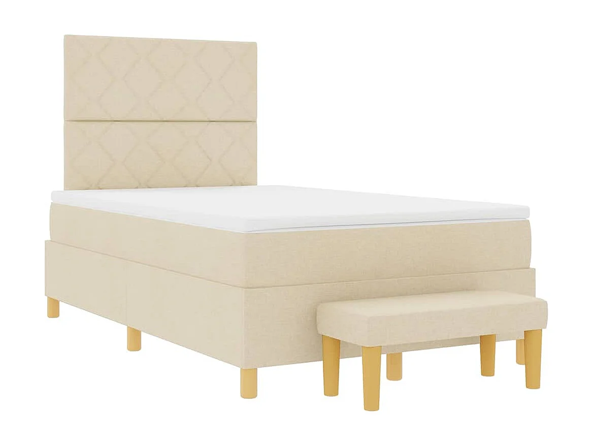 Cama tipo Box Spring con colchón Crema 120 x 190 cm tela