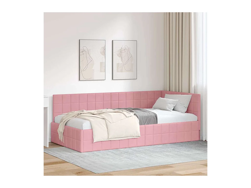Cadre de lit d'angle avec tête de lit Rose 90 x 200 cm Velours