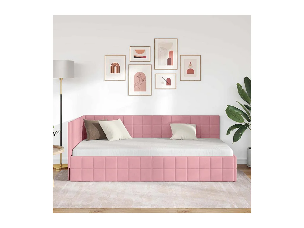 Cadre de lit d'angle avec tête de lit Rose 90 x 200 cm Velours