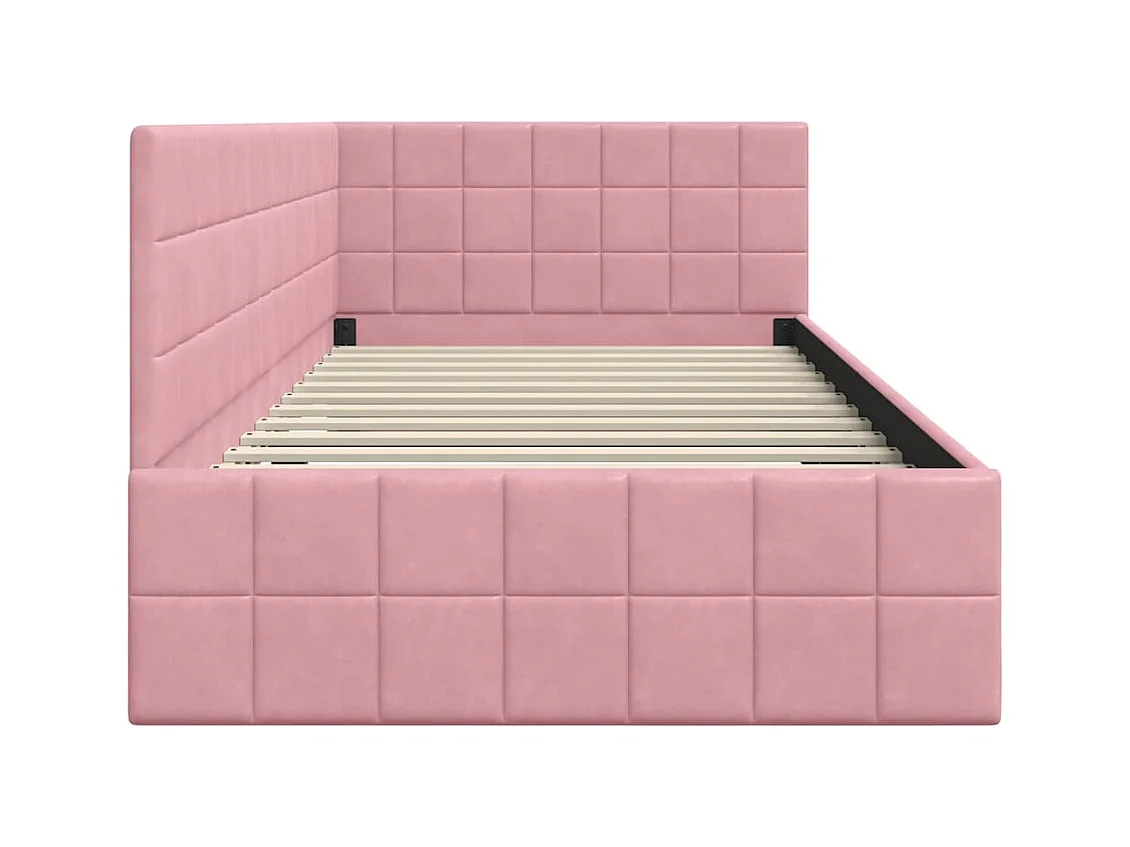 Cadre de lit d'angle avec tête de lit Rose 90 x 200 cm Velours