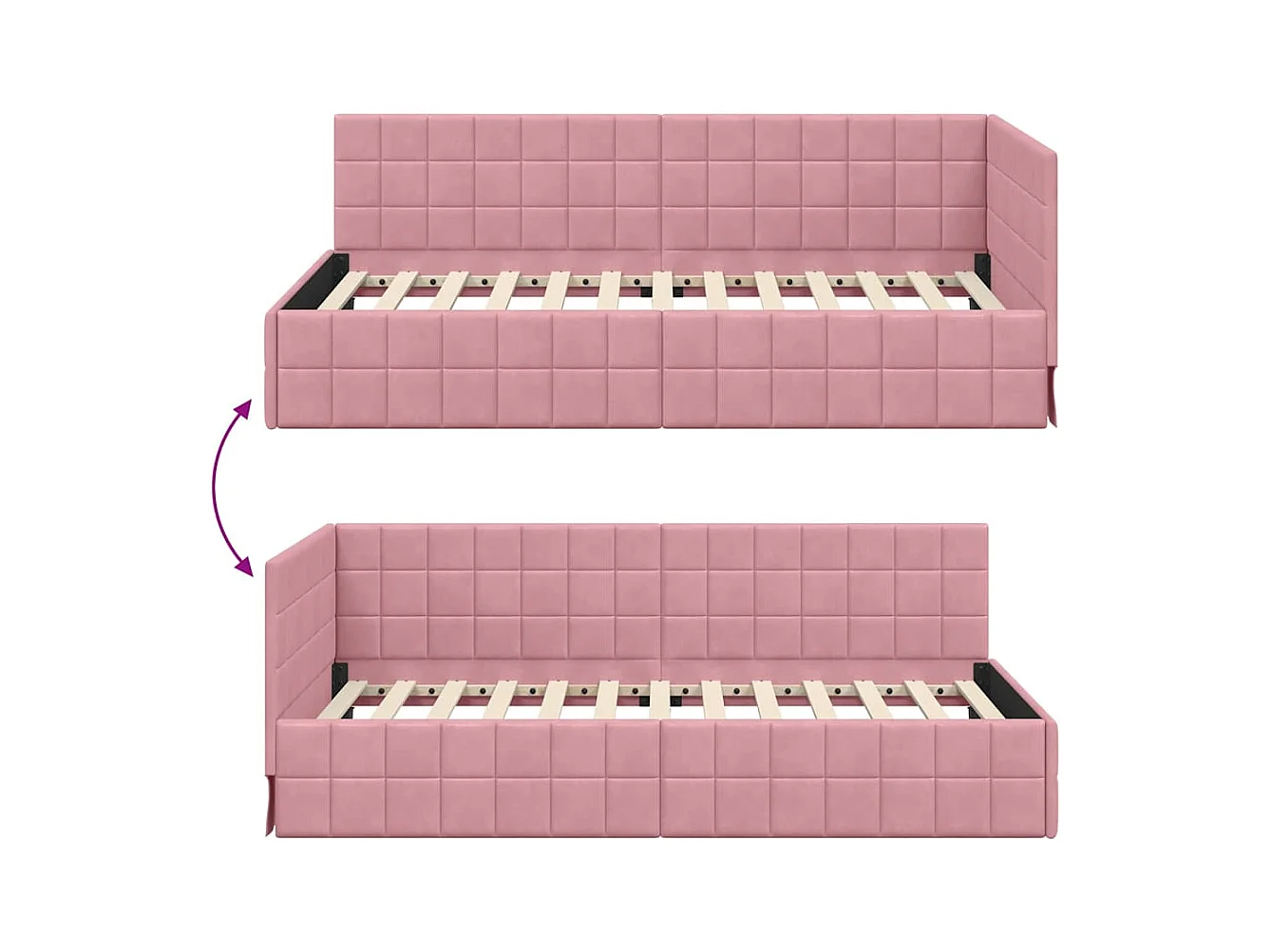 Cadre de lit d'angle avec tête de lit Rose 90 x 200 cm Velours