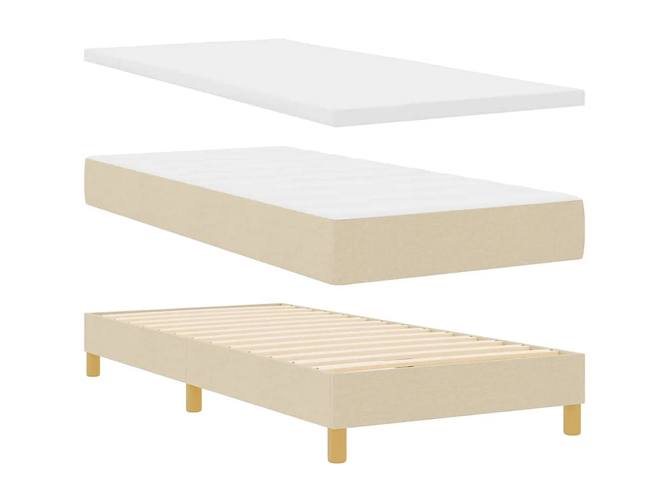 Cama com Estrado com colchão Creme 90 x 190 cm tecido