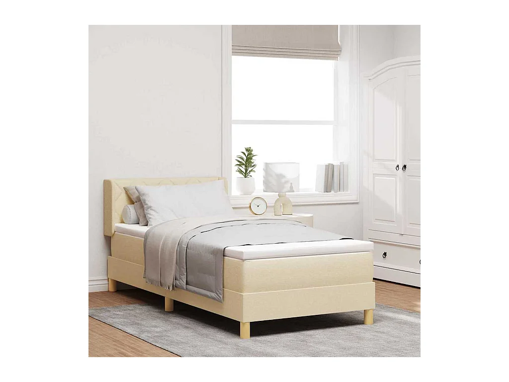 Cadre de lit avec matelas Crème 90 x 190 cm tissu