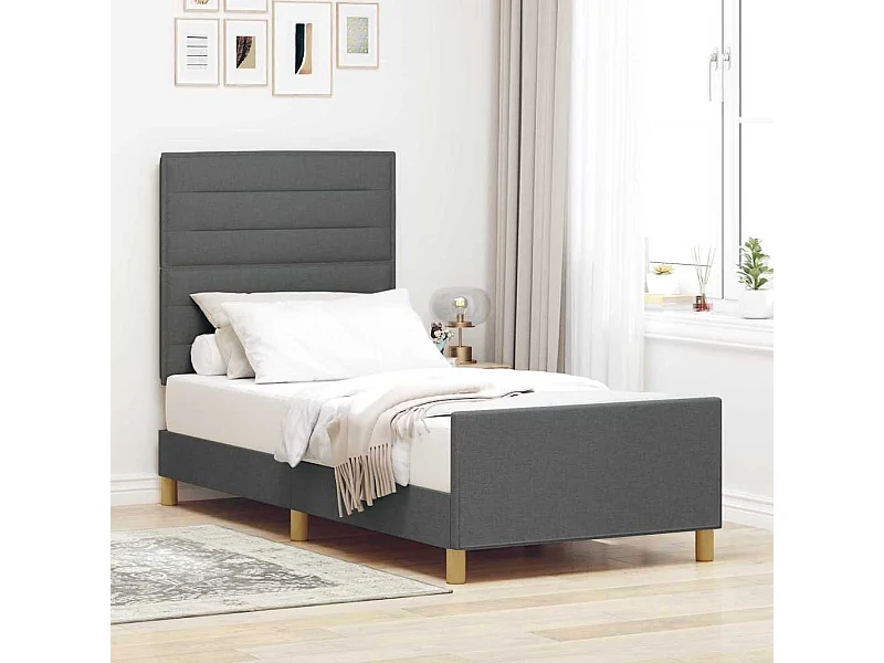 Estructura de cama con cabecera Gris oscuro 90 x 200 cm tela