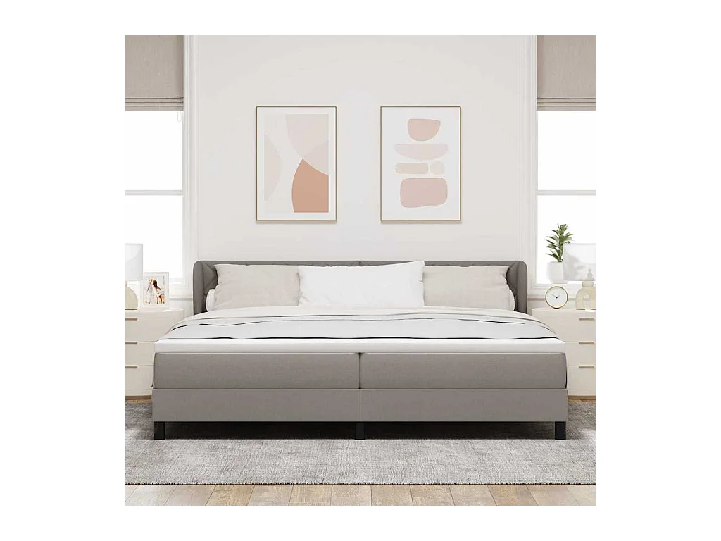 Cadre de lit avec matelas Taupe 200 x 200 cm tissu