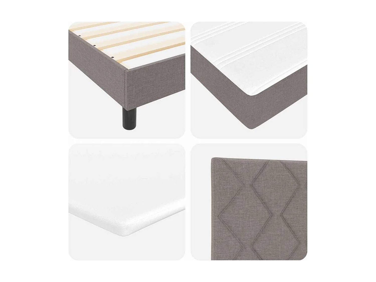 Cadre de lit avec matelas Taupe 200 x 200 cm tissu