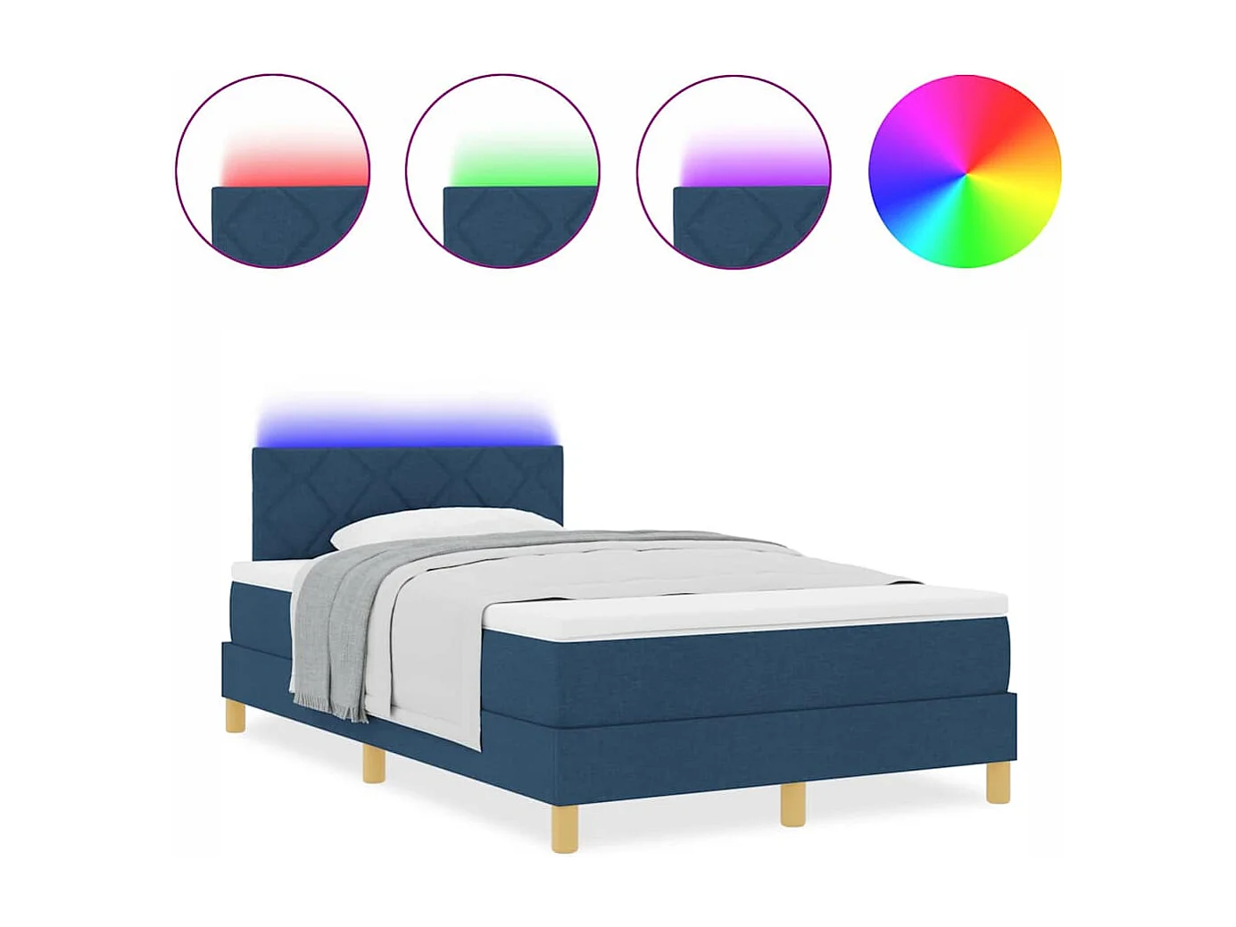 Cama Box com colchão com cabeceira Azul 120 x 200 cm tecido