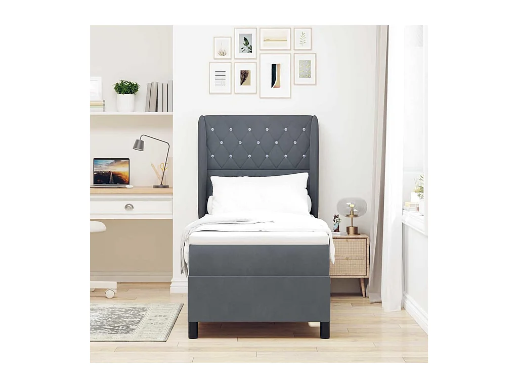 Cama tipo Box Spring Gris oscuro 80 x 200 cm Terciopelo