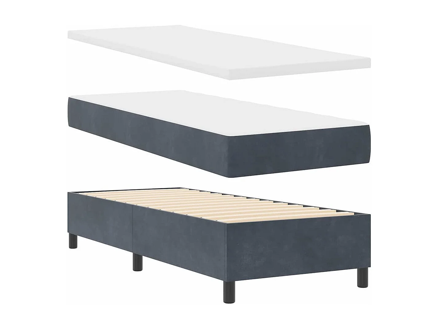 Cama tipo Box Spring Gris oscuro 80 x 200 cm Terciopelo