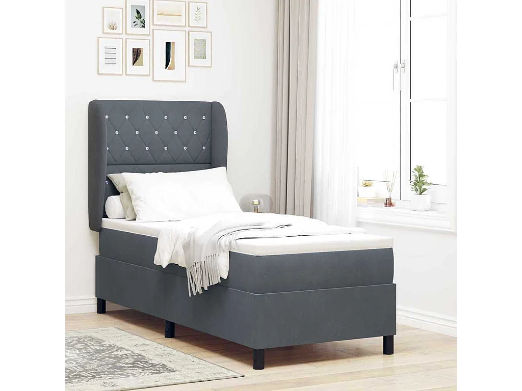 Cadre de lit avec matelas Gris foncé 80 x 200 cm Velours