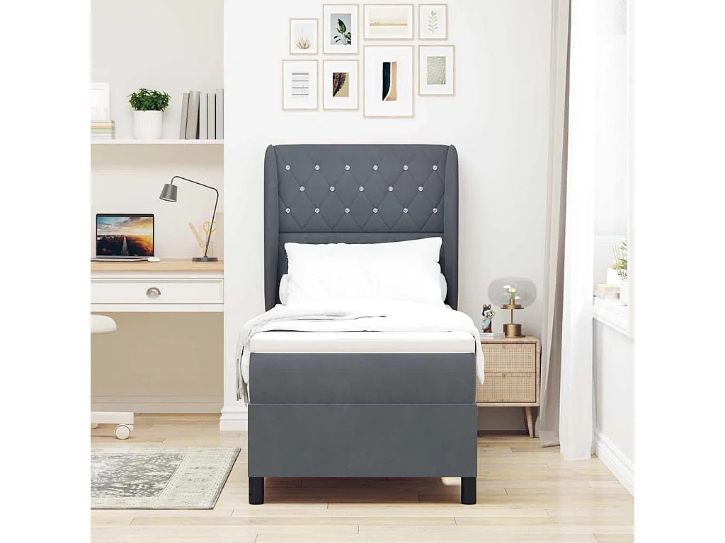 Cadre de lit avec matelas Gris foncé 80 x 200 cm Velours