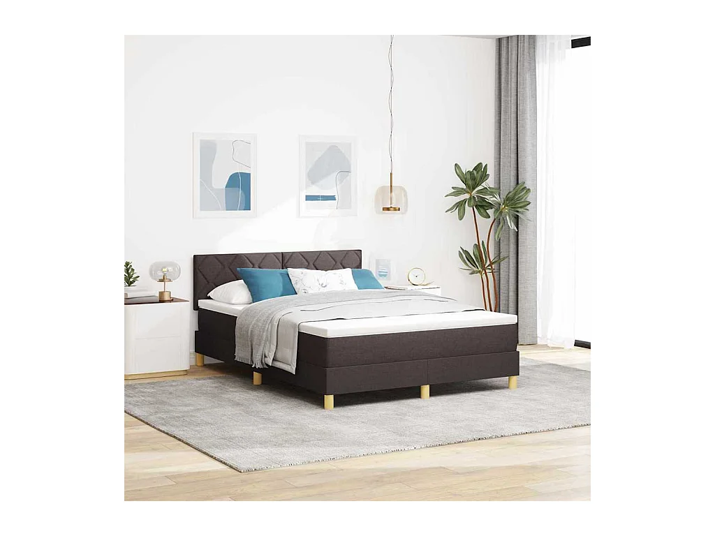 Cadre de lit avec matelas Marron foncé 140 x 200 cm tissu