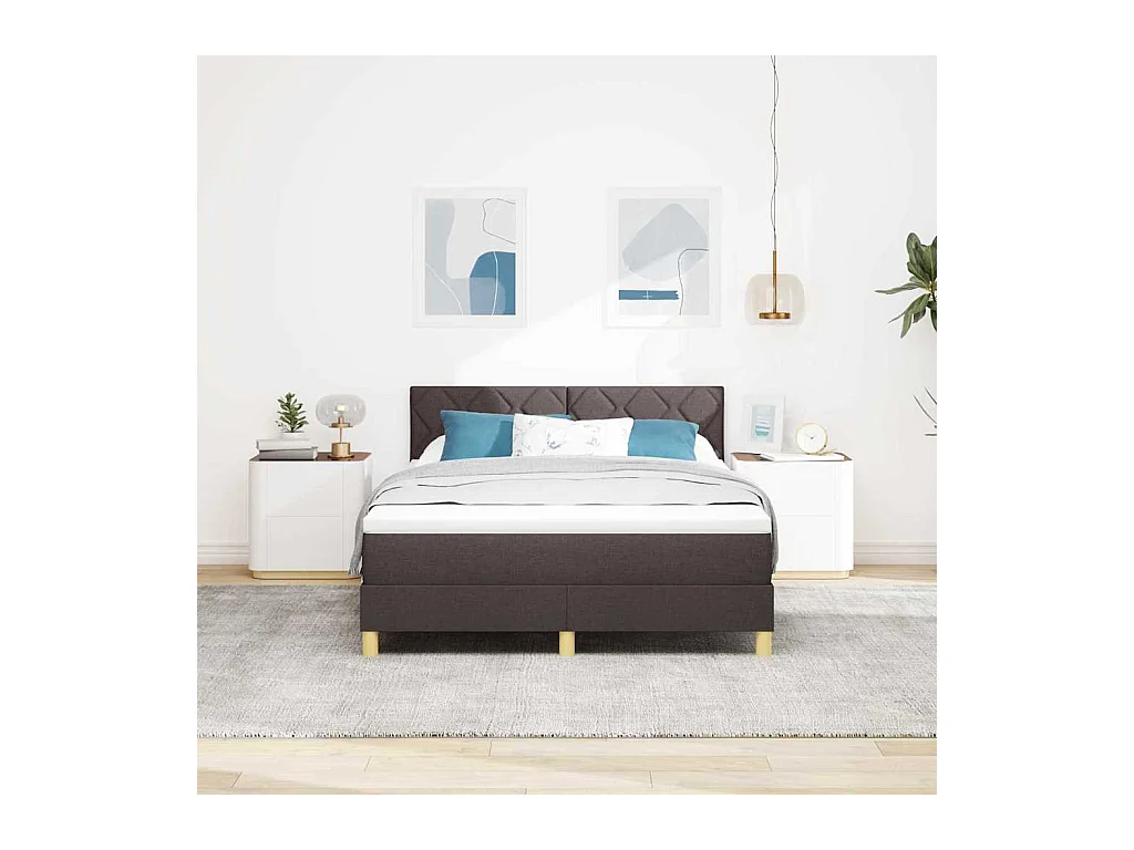 Cadre de lit avec matelas Marron foncé 140 x 200 cm tissu