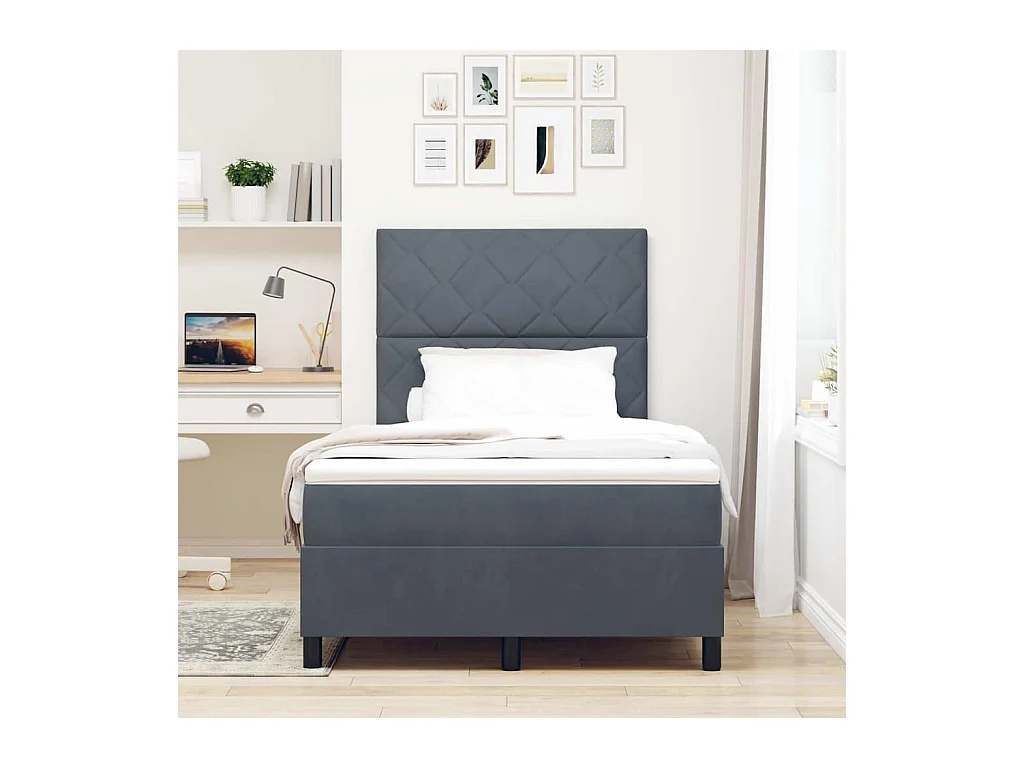 Cadre de lit avec matelas Gris foncé 120 x 190 cm Velours