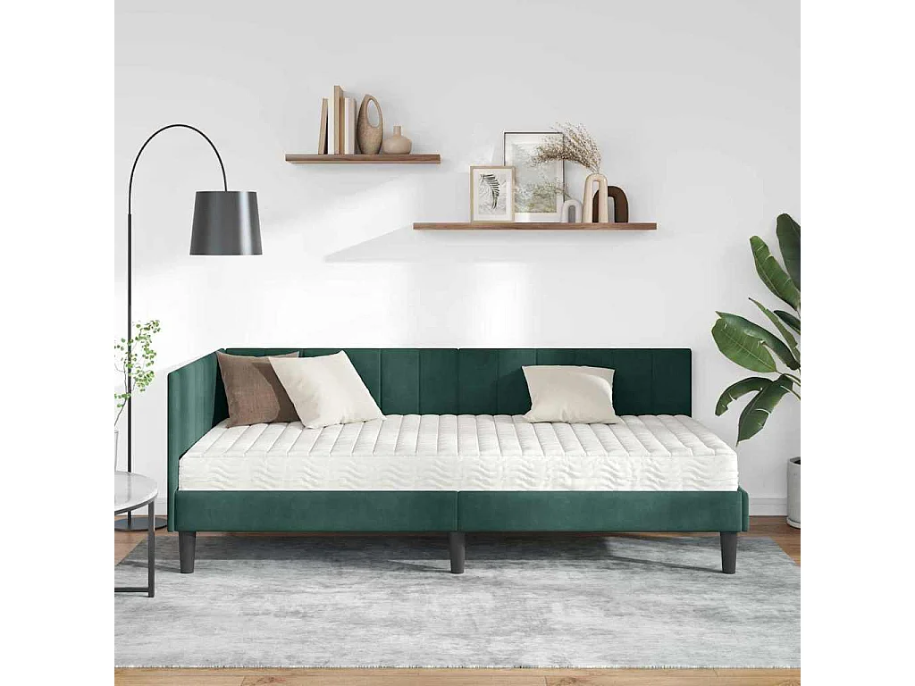 Cadre de lit d'angle Vert foncé 100 x 200 cm Velours