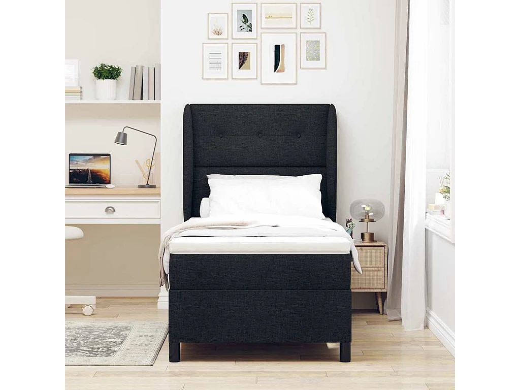 Cama tipo Box Spring con colchón Negro 90 x 190 cm tela