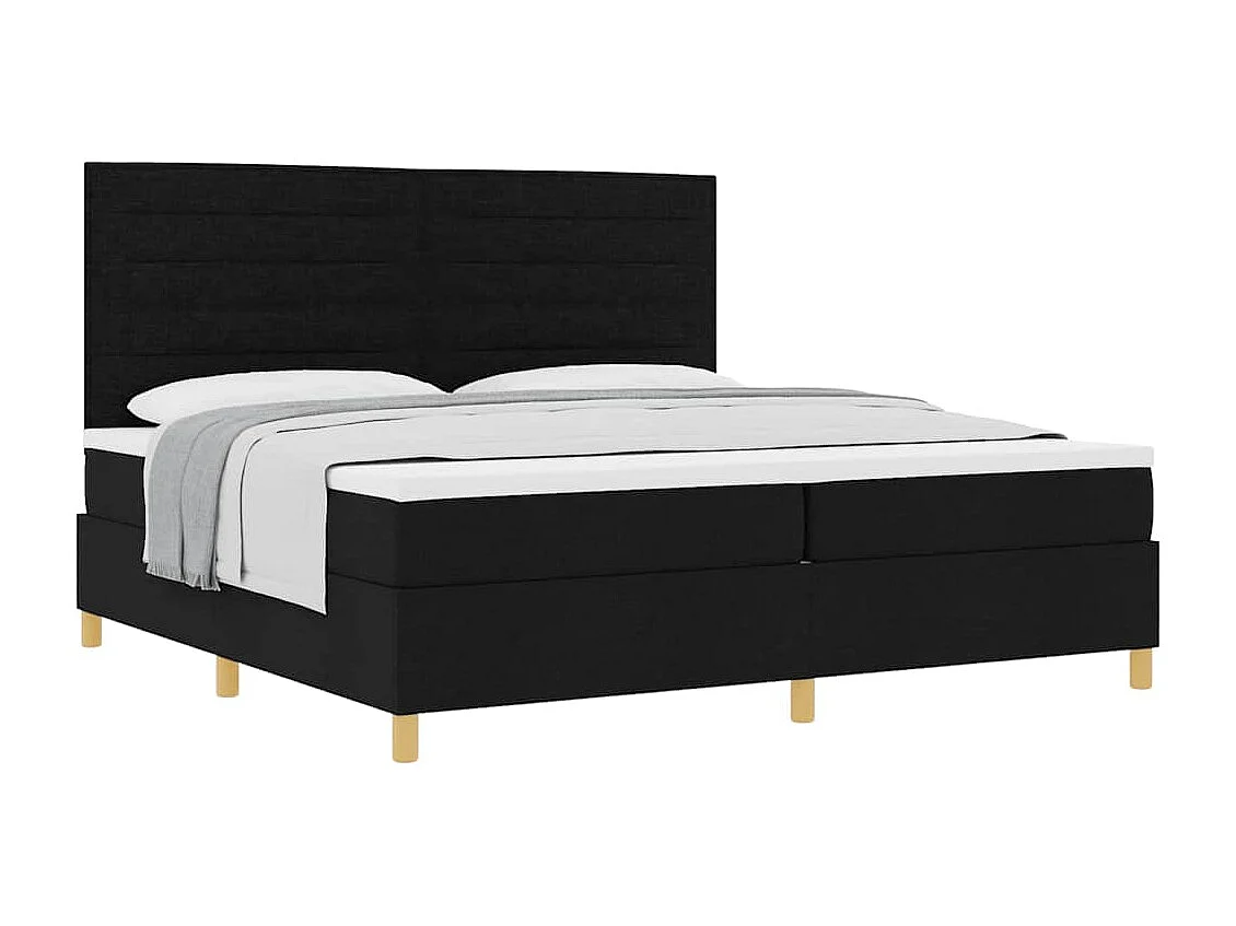 Cama tipo Box Spring con cabecera Negro 200 x 200 cm tela