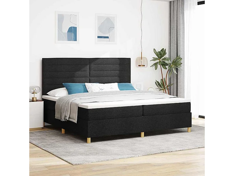 Cama tipo Box Spring con cabecera Negro 200 x 200 cm tela