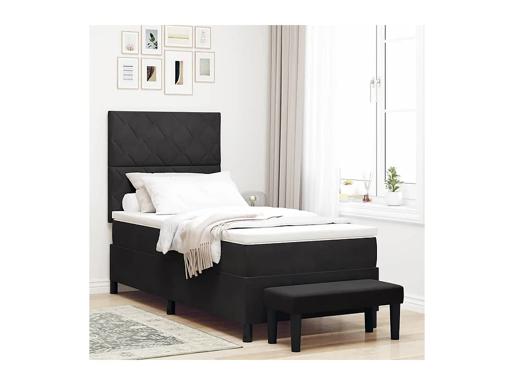 Cama tipo Box Spring con colchón Negro 100 x 200 cm Terciopelo