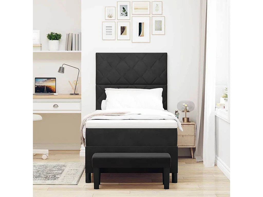 Cama tipo Box Spring con colchón Negro 100 x 200 cm Terciopelo