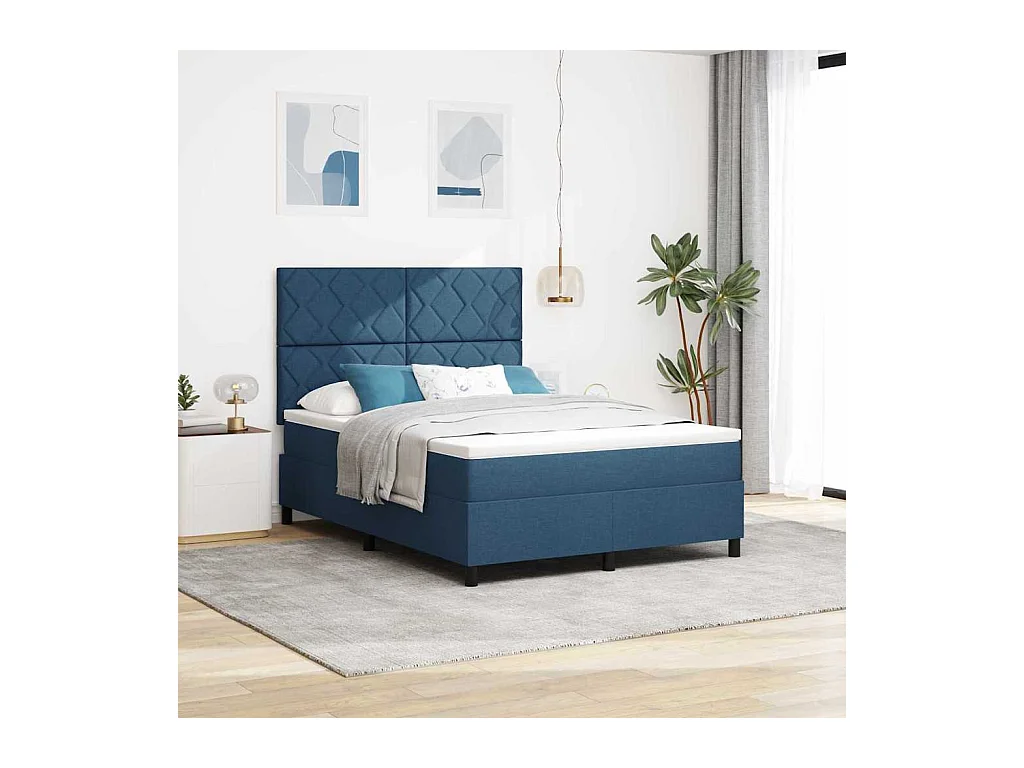 Cadre de lit avec matelas Bleu 160 x 200 cm tissu
