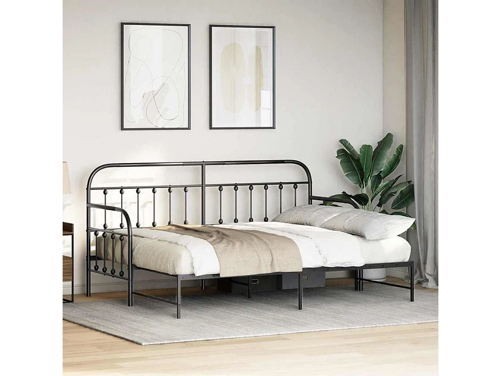 Bedframe voor een daybed met hoofdeinde Zwart 80 x 200 cm Staal