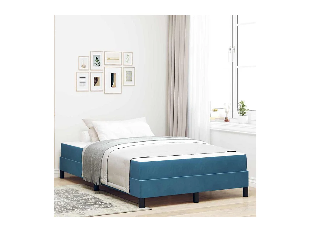 Cadre de lit avec matelas Bleu foncé 120 x 190 cm Velours