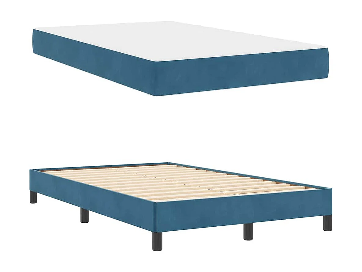 Cadre de lit avec matelas Bleu foncé 120 x 190 cm Velours