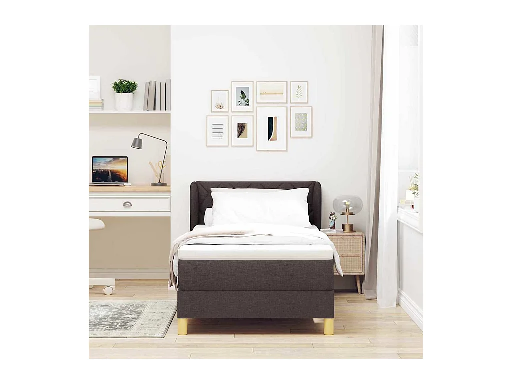 Cadre de lit avec Matelas Crème 90x200 cm Tissu Marron foncé