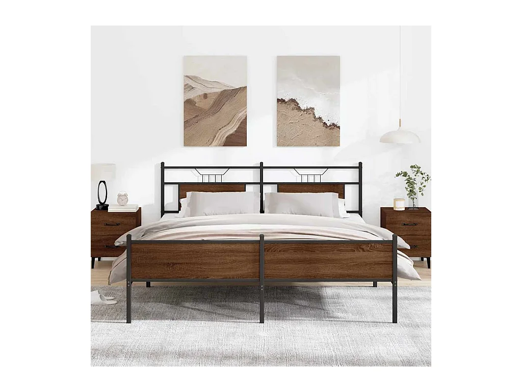 Cadre de lit en métal sans matelas chêne marron 183x213 cm