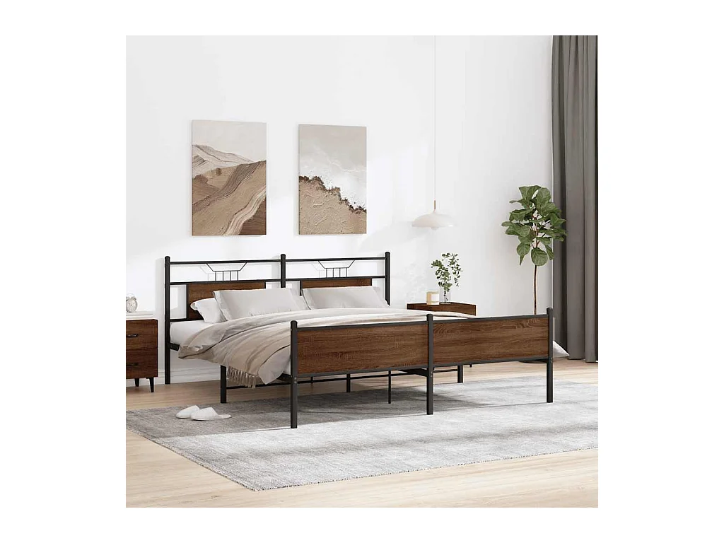 Cadre de lit en métal sans matelas chêne marron 183x213 cm