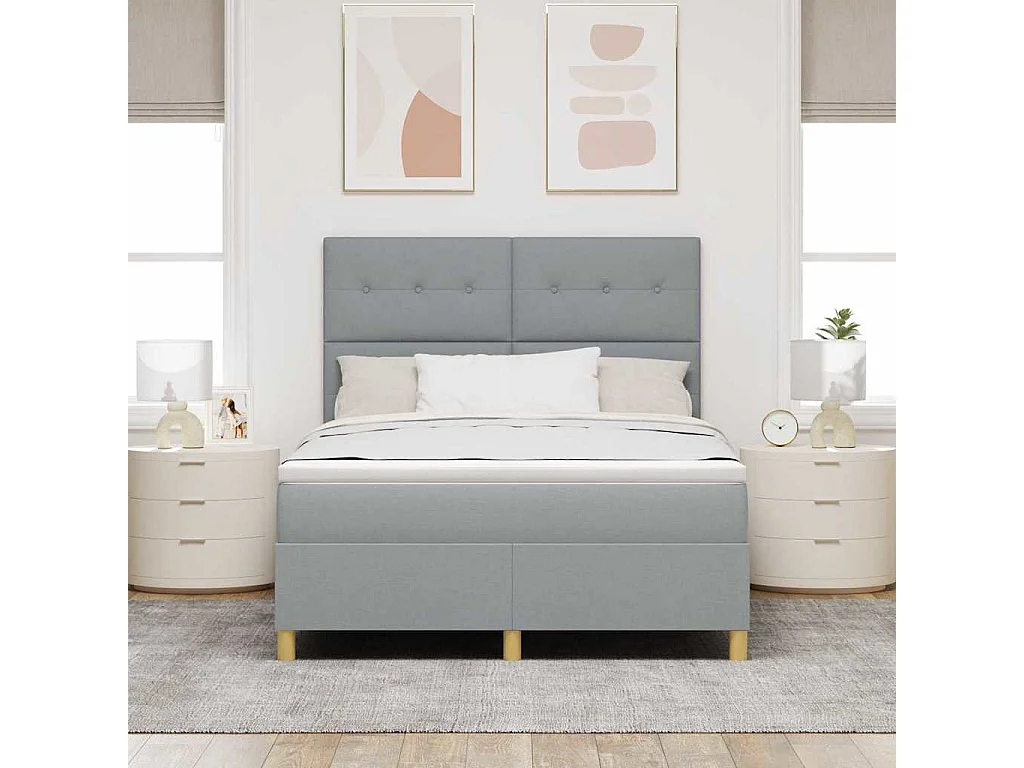 Cadre de lit avec matelas Gris clair 140 x 200 cm tissu