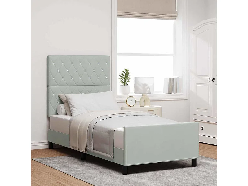 Estrutura da Cama Cinzento-claro 90 x 200 cm Veludo