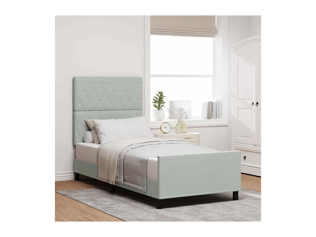 Cadre de lit avec tête de lit Gris clair 90 x 200 cm Velours