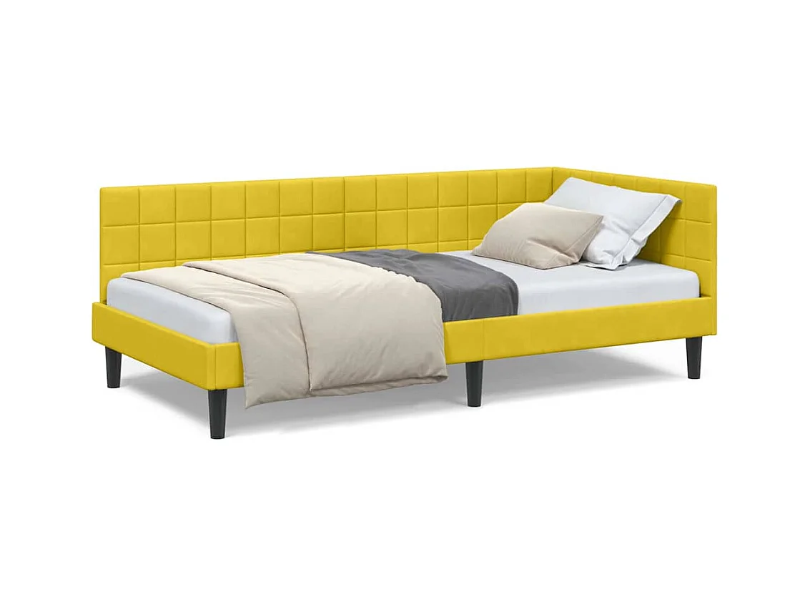 Cadre de lit d'angle avec tête de lit Jaune 90 x 200 cm Velours