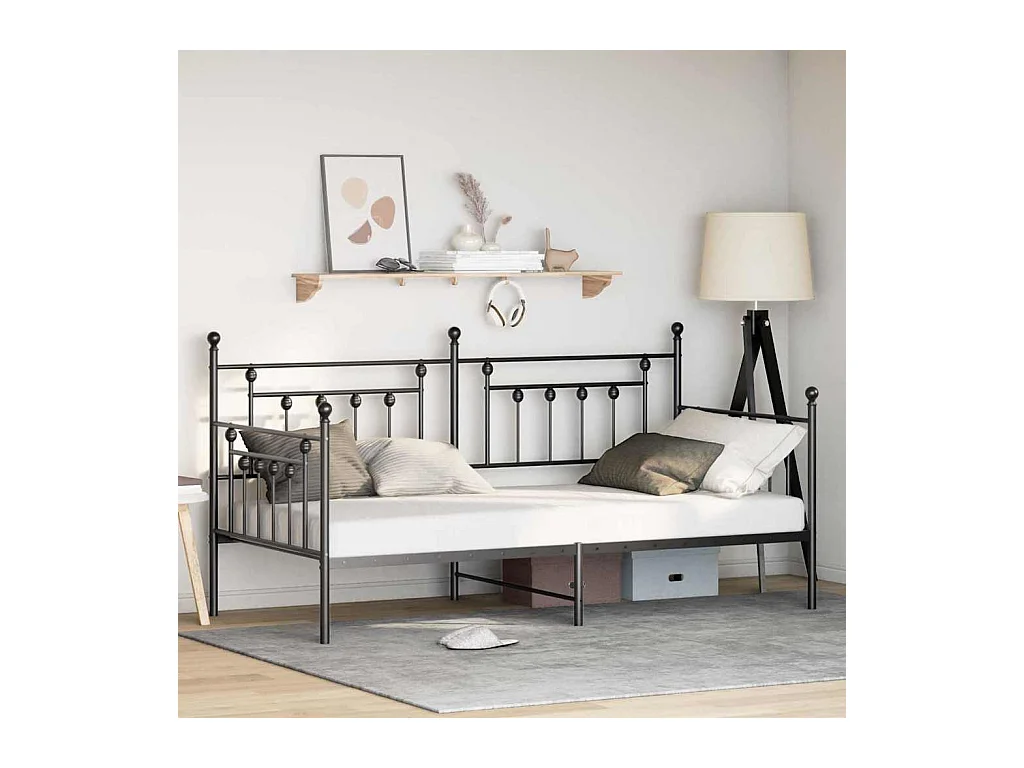 Bedframe voor een daybed met hoofdeinde Zwart 90 x 200 cm Staal