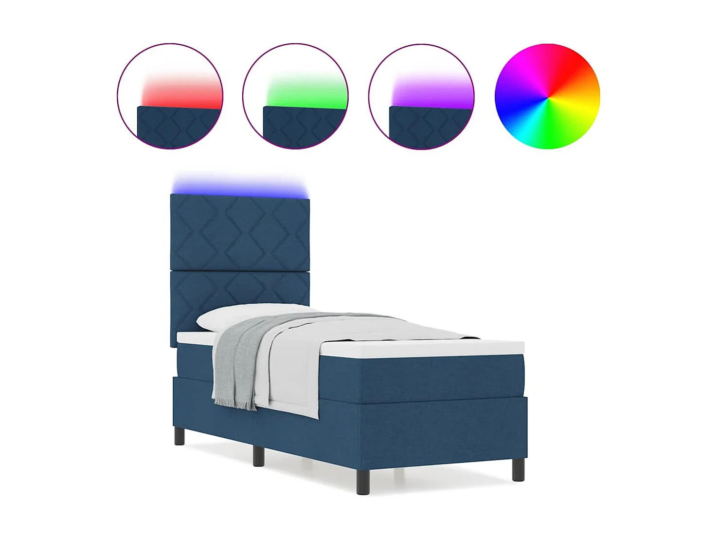 Cama tipo Box Spring con colchón Azul 80 x 200 cm tela